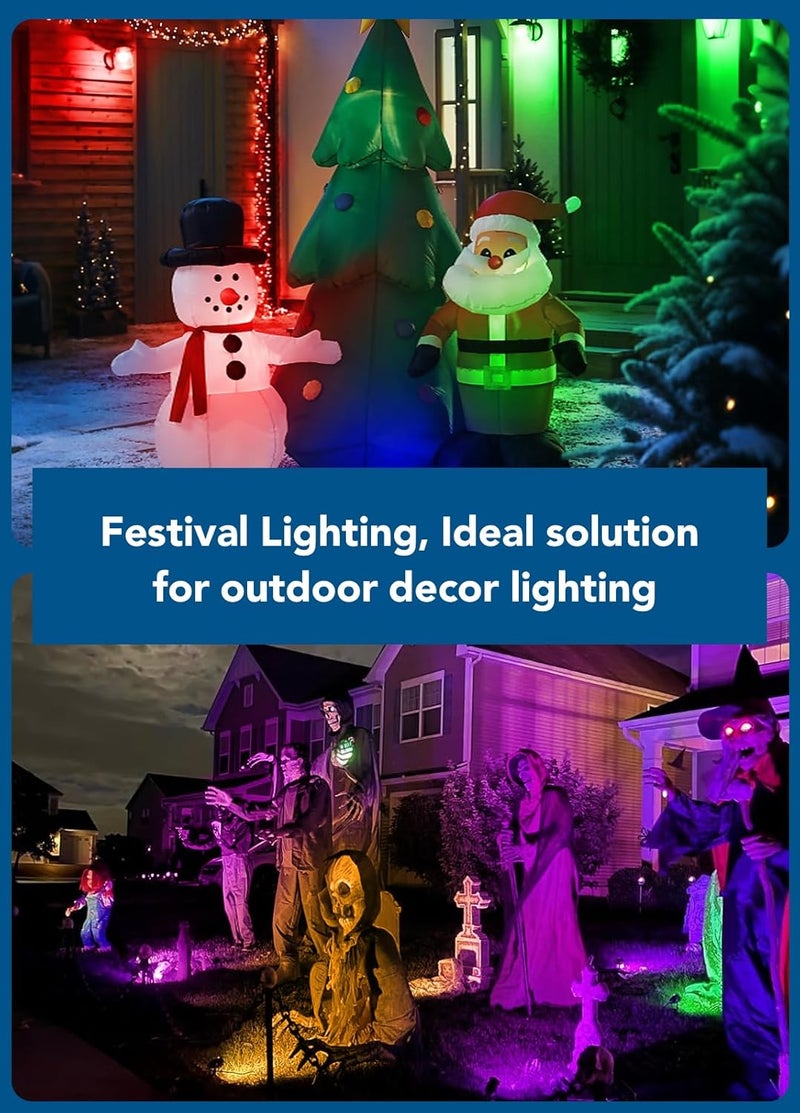 YDS Christmas Spotlights Outdoor, 12W RGBW Halloween Spot Lights with Remote, 120V Plug-in Color Changing LED Landscape Lighting with IP65 Waterproof for Yard Garden Tree Decor, 2 Pack - Image 2